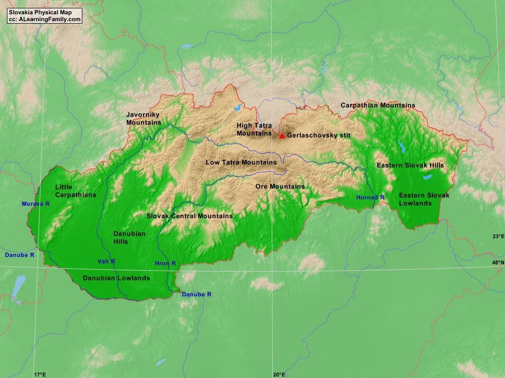 mapa d'Eslovàquia física