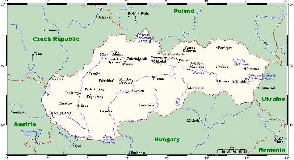 mapa d'Eslovàquia amb les ciutats